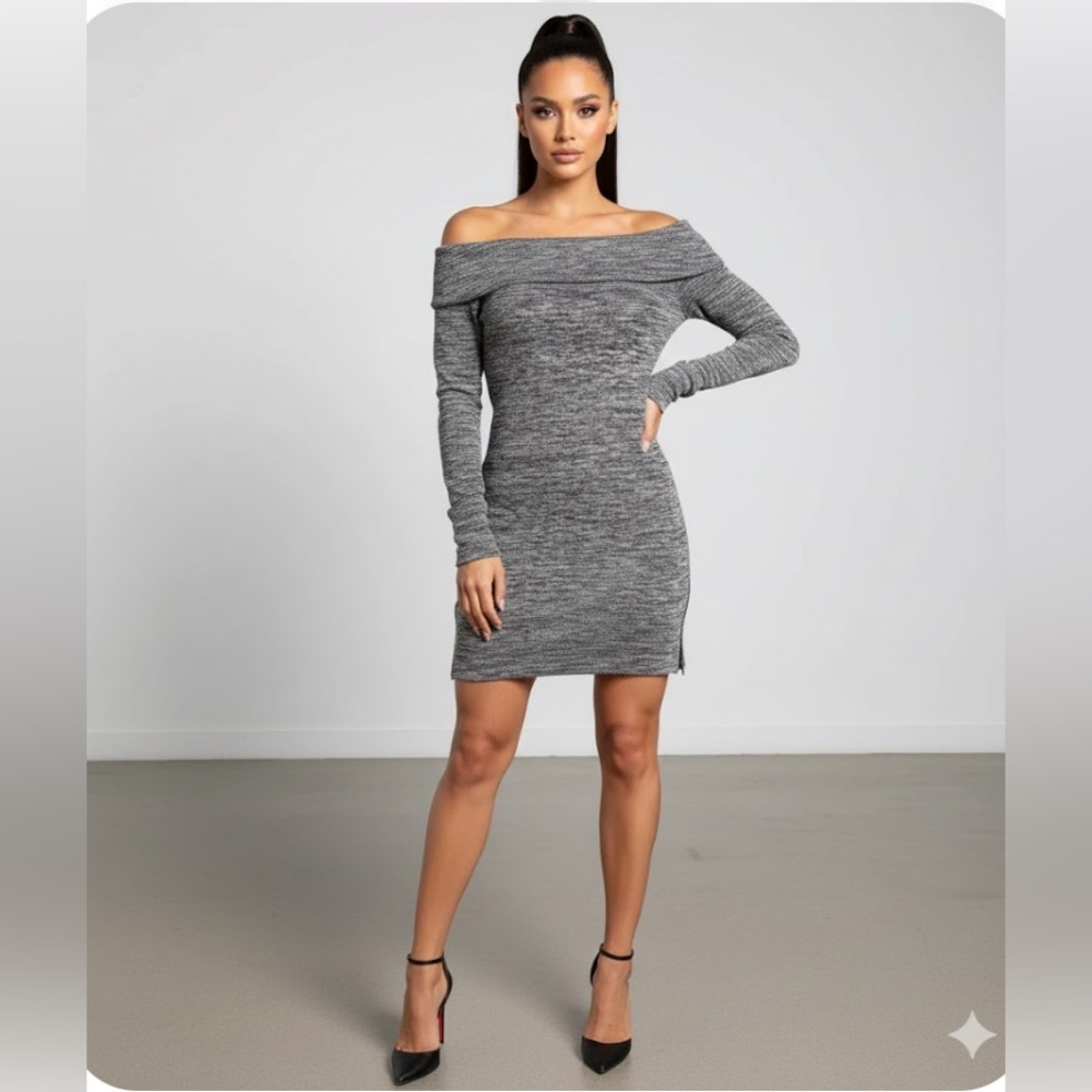 Elegant Gray Off-Shoulder Dress